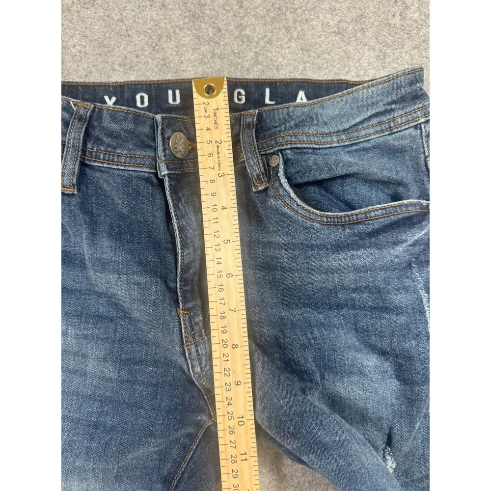 YoungLA Distressed Skinny Jeans 28 Blue Ripped Ankle Zip Denim